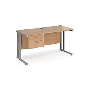 Maestro 25 Cantilever Desk with 2 Drawer Pedestal and a Depth of 600 mm Walnut