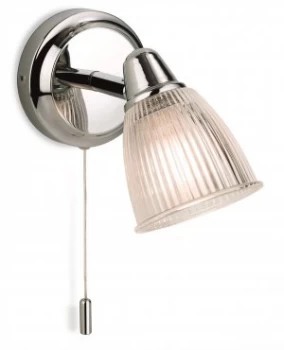 1 Light Bathroom Wall Light Chrome with Clear Ribbed Glass IP44, G9