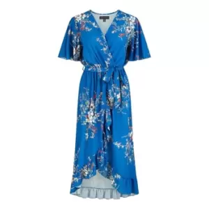 Mela London Blue Floral Dip Hem Wrap Midi Dress - Blue