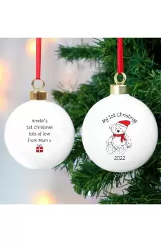 Personalised My 1st Christmas Teddy Bear Bauble - Clear
