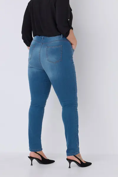 Evans Midwash High Waisted Skinny Jeans Mid Blue
