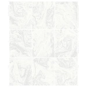 Contour Glitter Marble Tile White Decorative Wallpaper - 10m