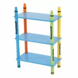 Oypla - Colourful Childrens Storage Crayon 3-Tier Shelves Free Standing Shelving
