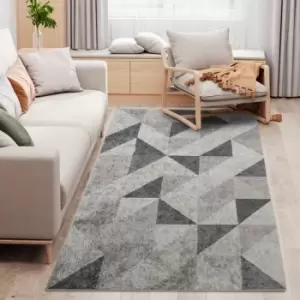 Large Grey Area Rug, Geometric Carpet for Living Room Bedroom, 160x230cm - Grey - Homcom