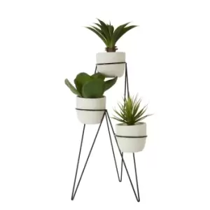 73cm Set of 3 Succulents, Floor Standing Ceramic Pot, Iron Stand