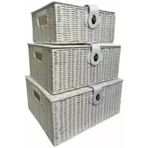 Oypla - Set of 3 White Resin Woven Wicker Style Baskets Hampers Storage Boxes