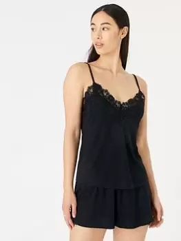 Accessorize Lace Trim Plain Vest Set - Black, Size S, Women