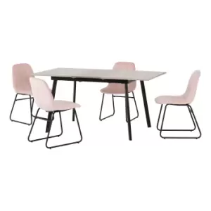 Avery Concrete Effect Extendable Dining Table with 4 Lukas Pink Dining Chairs Baby Pink