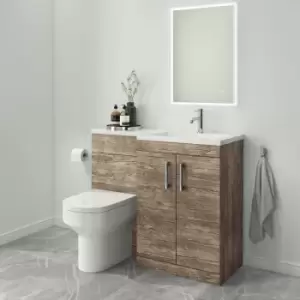 1100mm Wood Effect Toilet and Sink Unit Right Hand with Chrome Fittings - Ashford