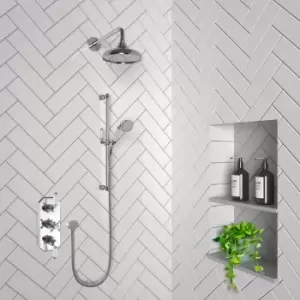 Traditional Three Handle Concealed Thermostatic Mixer Shower with Wall Mounted Shower Head & Round Handset - Cambridge