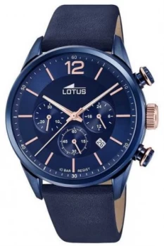 Lotus Mens Blue Leather Strap Blue Chronograph Dial Watch