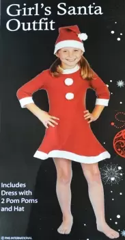 Girls Childrens / Kids 4 Piece Father Christmas Santa Suit / Dress Dressing Up