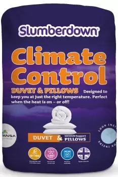 Slumberdown Climate Control 10.5 Tog Duvet and 2 Pillows - Size: Double - White