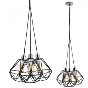 Eyre 3 Way Pendant in Chrome with Diablo Shades in Black