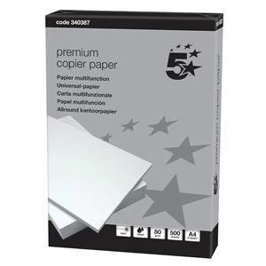 5 Star A4 Copier Paper Smooth Ream Wrapped 80gsm High White 500 Sheets