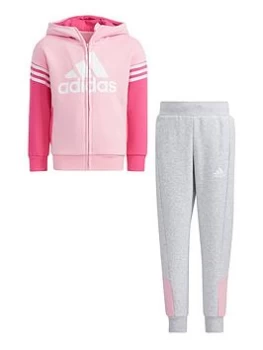 adidas Kids Unisex Lk Badge Of Sport Fleece Set - Pink/Grey, Size 2-3 Years, Women