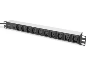 Digitus aluminum outlet strip, 10 outlets, 2m supply IEC C14 plug
