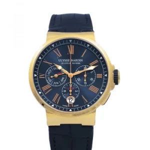 Marine Chronograph 18kt Rose Gold Automatic Blue Dial Mens Watch