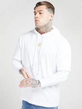 SikSilk Long Sleeve Essential Undergarment T-Shirt - White/Gold, Size XL, Men