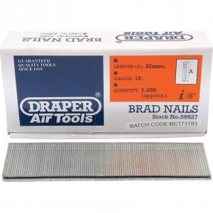 Draper 18 Gauge Brad Nails 32mm Pack of 5000