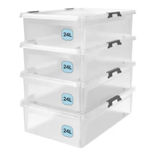 4 Pcs Storage Box with Lid Clear 60x40x17cm 24L