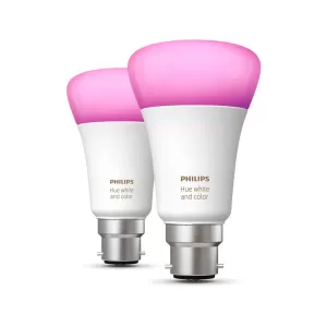 Philips Hue White & Colour Ambiance Bluetooth LED Bulb - B22 Twin Pack - White