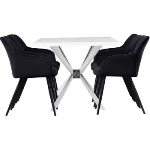 7 Pieces Life Interiors Camden Duke Dining Set - a White Rectangular Dining Table and Set of 6 Black Dining Chairs - Black