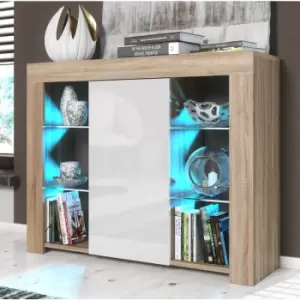 Modern Sideboard Display Cabinet Cupboard tv Stand Living Room High Gloss Doors - Oak & White - Oak & White