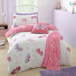 Flutterby Butterfly Print 100% Cotton Reversible Duvet Cover Set, Pink, Single - Bedlam