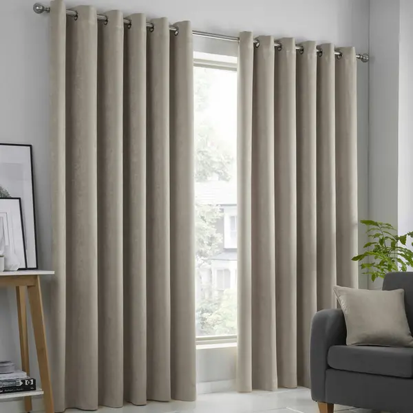 Fusion Strata Dim Out Self Lined Eyelet Curtains - Size 90x108in