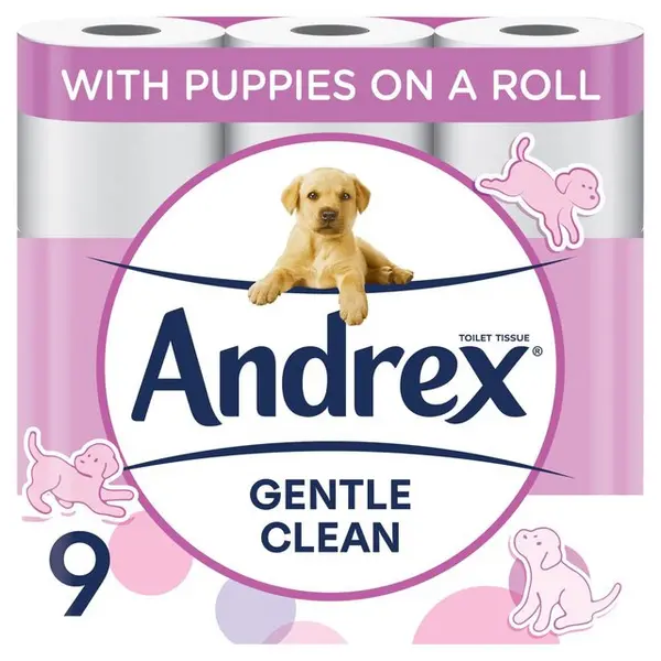 Andrex Gentle Clean Puppies On A Roll 9 Toilet Rolls