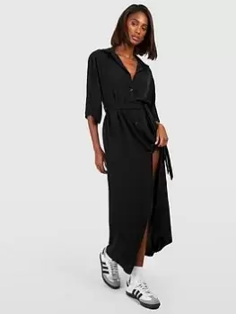 Boohoo Belted Midaxi Shirt Dress - Black, Size 6, Women