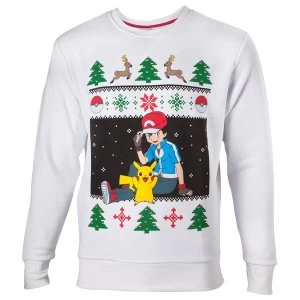 Pokemon - Ash & Pikachu Christmas Mens XX-Large Sweater - White