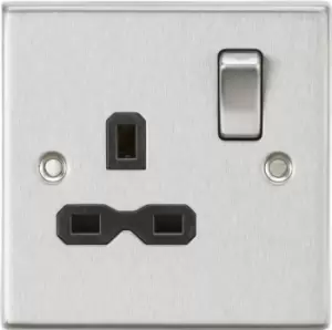 KnightsBridge 13A 1G DP Switched Socket with Black Insert - Square Edge Brushed Chrome