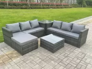 7 Seater Dark Mixed Grey Rattan Corner Sofa Outdoor Garden Furniture With 2 Coffee Table Footstool