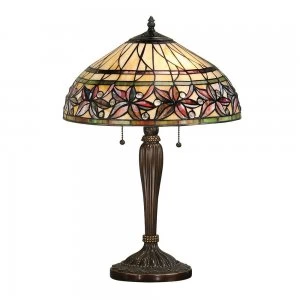 2 Light Medium Table Lamp Tiffany Glass, Dark Bronze Paint with Highlights, E27