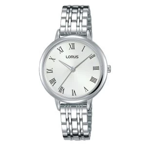 Lorus RG201QX9 Ladies Silver Bracelet Watch Featuring A Soft White Dial