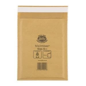 Original Jiffy Mailmiser Size 0 Protective Envelopes Bubble lined 140x195mm Gold Pack of 100 Envelopes
