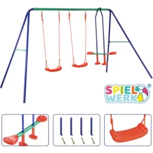 Deuba Childrens Swing Metal Frame 180kg 397 lbs 2x Swing 1x Seesaw Swing 4 Seats Plate Garden Outdoor Toy Fun Activity Kids Playground