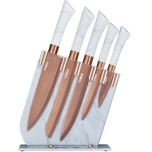 Tower 5 Piece Knife Set with Marble Stand - Rose Gold