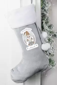 Personalised Christmas Gonk Grey Stocking - Polyester