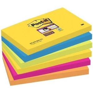 Post-It Super Sticky 76x127mm Re-positional Note Pad Assorted Colours 6 x 90 Sheets - Rio De Janeiro Collection