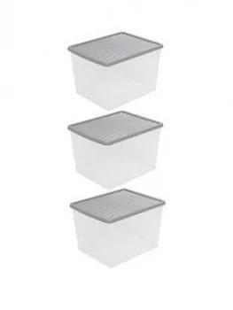 Wham Set Of 3 Clear Crystal Plastic Storage Boxes ; 50 Litres Each