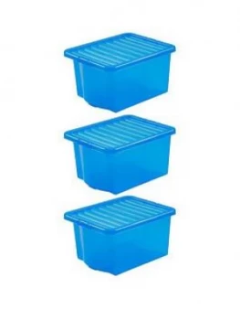 Wham Set Of 3 Blue Plastic Crystal Storage Boxes ; 35 Litres Each