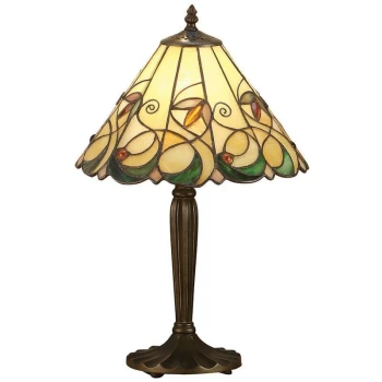 Interiors Jamelia - 1 Light Small Table Lamp Tiffany Glass, Dark Bronze Paint with Highlights, E27
