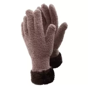 FLOSO Ladies/Womens Fluffy Extra Soft Winter Gloves With Patterned Cuff (One Size) (Latte/Brown)