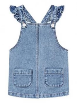 Mango Baby Girls Frill Detail Denim Pinafore Dress - Blue, Size 12-18 Months