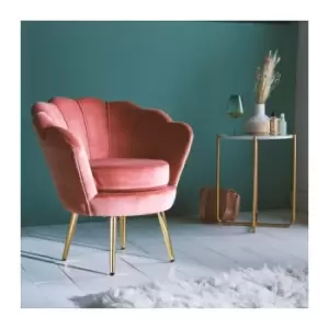 BTFY Pink Velvet Chair - Accent Chair With Petal Scallop Shell Back & Gold Metal Legs - Tub Chair For Bedroom, Dining & Living Room, Dressing Table,