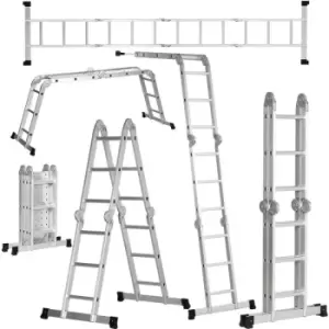 DURHAND 3.4M Multi Purpose Telescoping Ladder w/ 2 Safety Platforms, 12 Steps - Silver