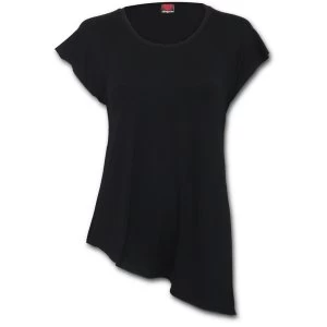 Urban Fashion Raw Neck Asymmetric Viscose Womens XX-Large Short Sleeve Top - Black